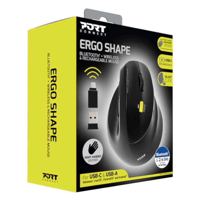 Port Connect Ergo Shape Bluetooth Rechargeable Mouse - Image 7
