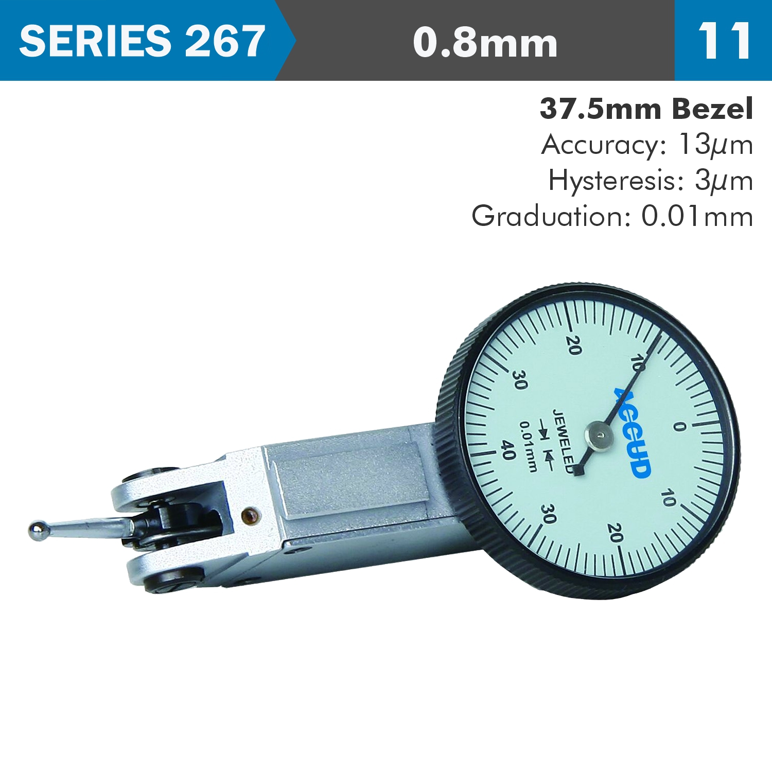 AC261-008-12 Dial Test Indicator 0.8Mm 37.5Mm Bezeld 0.013Mm Acc. 0.01Mm Grad - Image 1