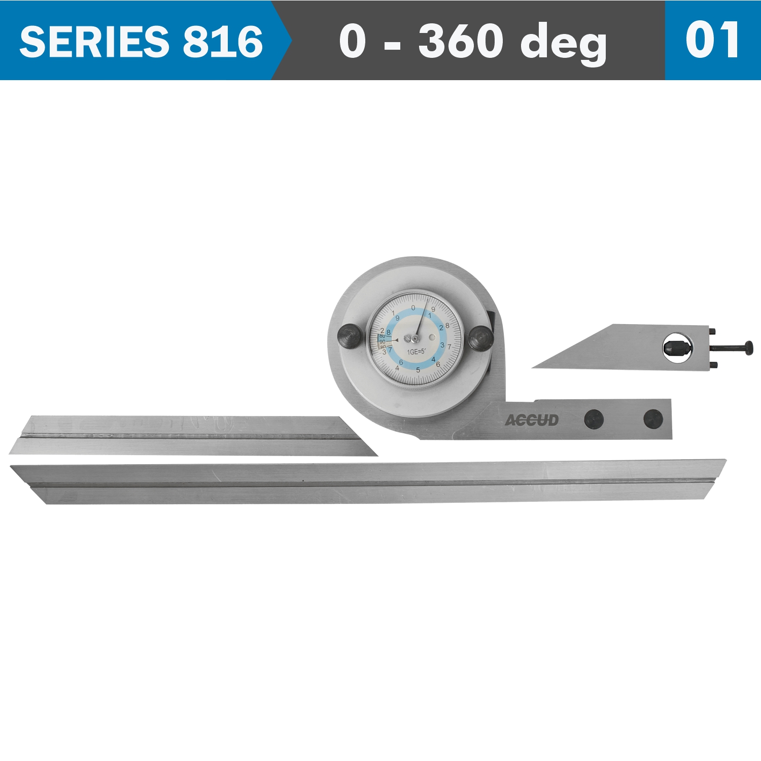 AC816-360-01 UNIVERSAL PROTRACTOR 360 DEG. C/STEEL 5' ACC. 5' GRAD. - Image 1
