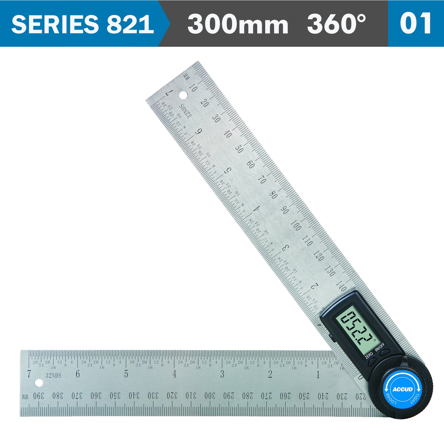 AC821-012-01 DIGITAL PROTRACTOR BLADE 300MM 360 DEG. 0.3 DEG. ACC. 0.1 DEG. RES. - Image 1