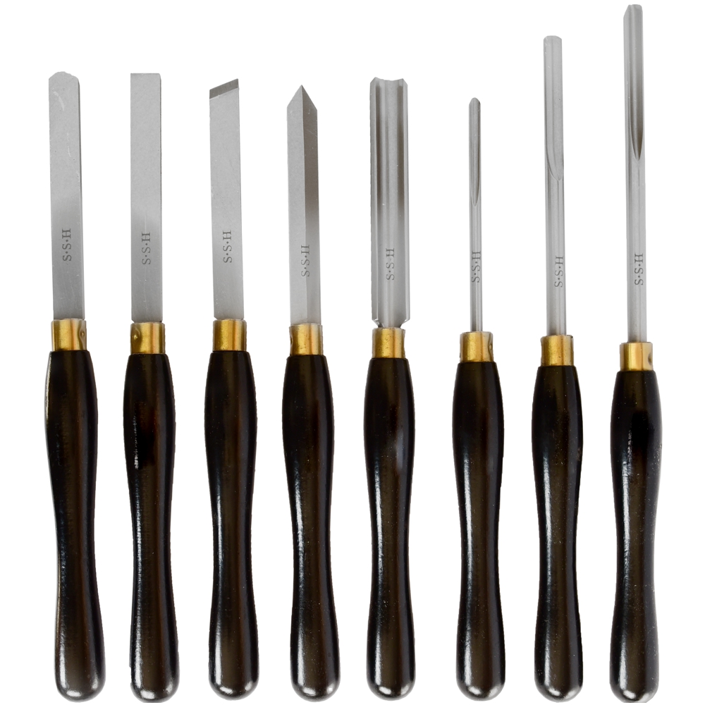 CH10003 Chisel Set Wood Turning Hss 8 Piece Wooden Case - Image 1