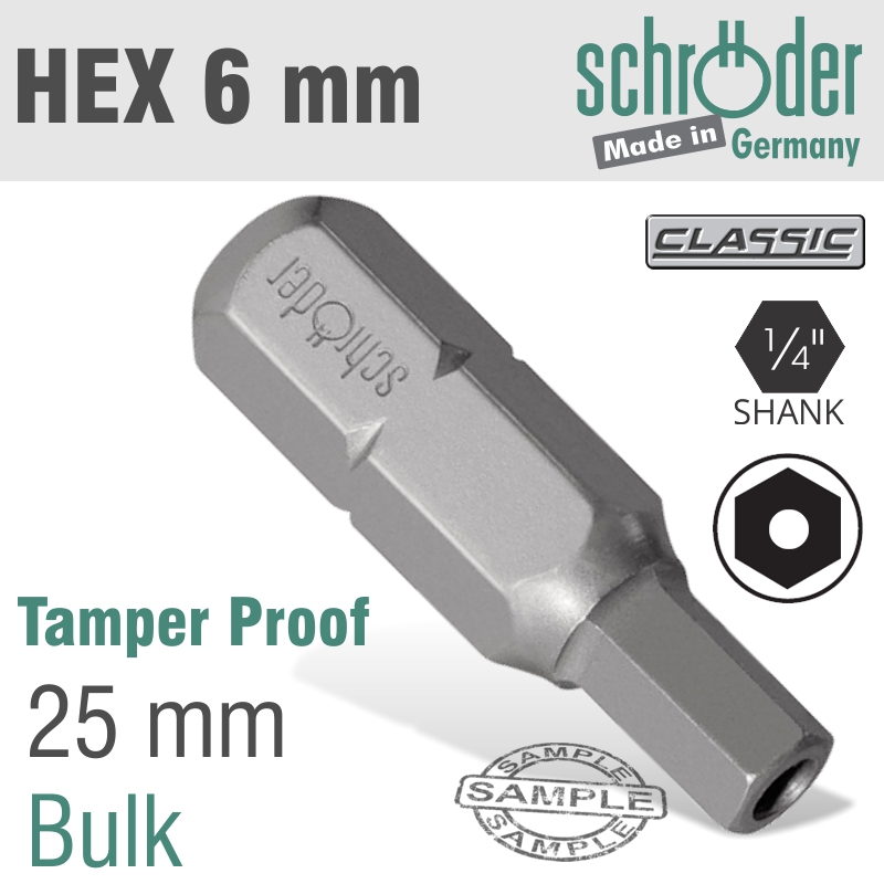 SC25190 Allen/Hex 6Mm Security Insert Bit 25Mm Bulk - Image 1