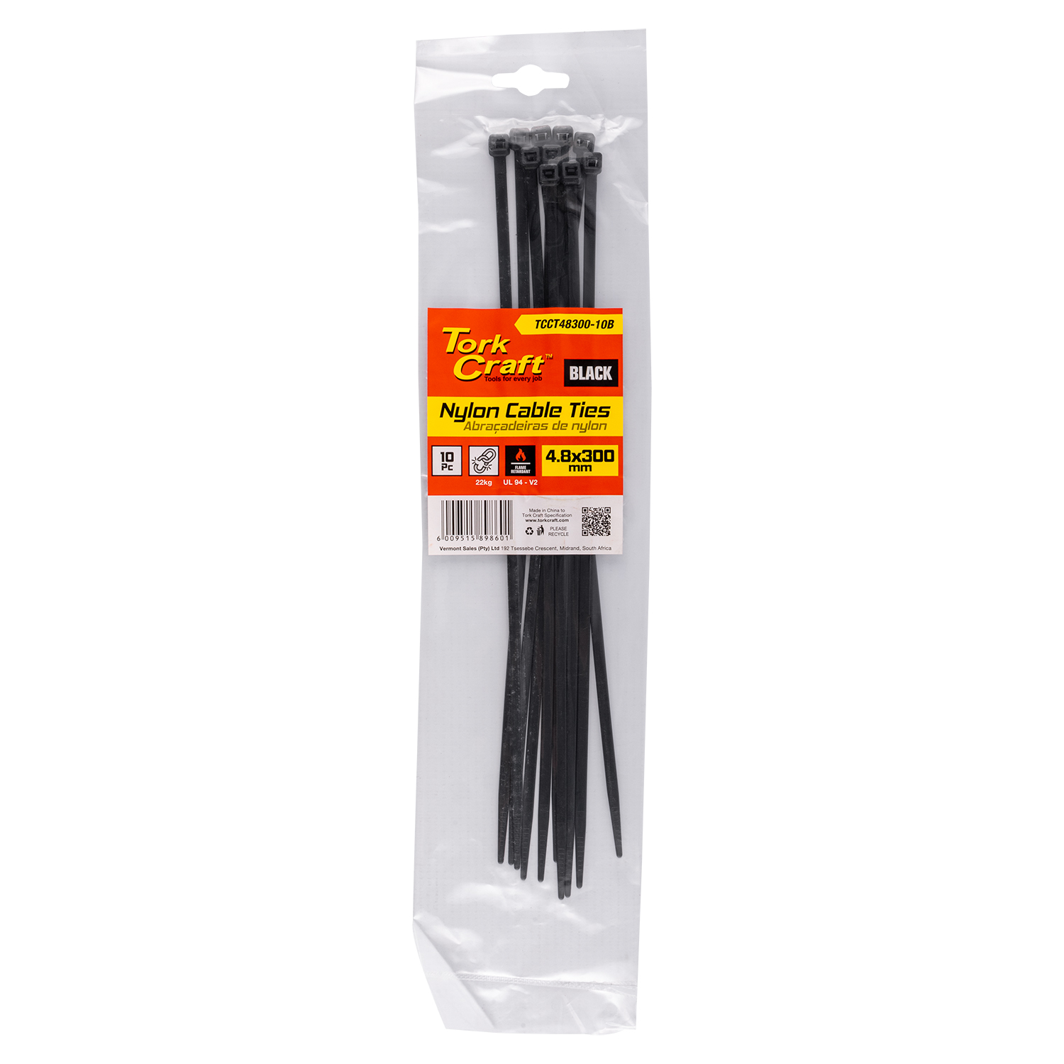 TCCT48300-10B Nylon Cable Ties 4.8Mm X 300Mm Black 10Pc - Image 1