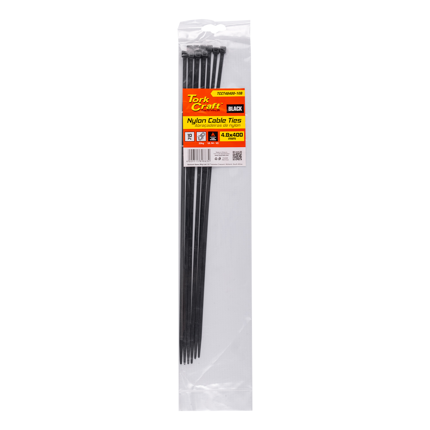 TCCT48400-10B Nylon Cable Ties 4.8Mm X 400Mm Black 10Pc - Image 1