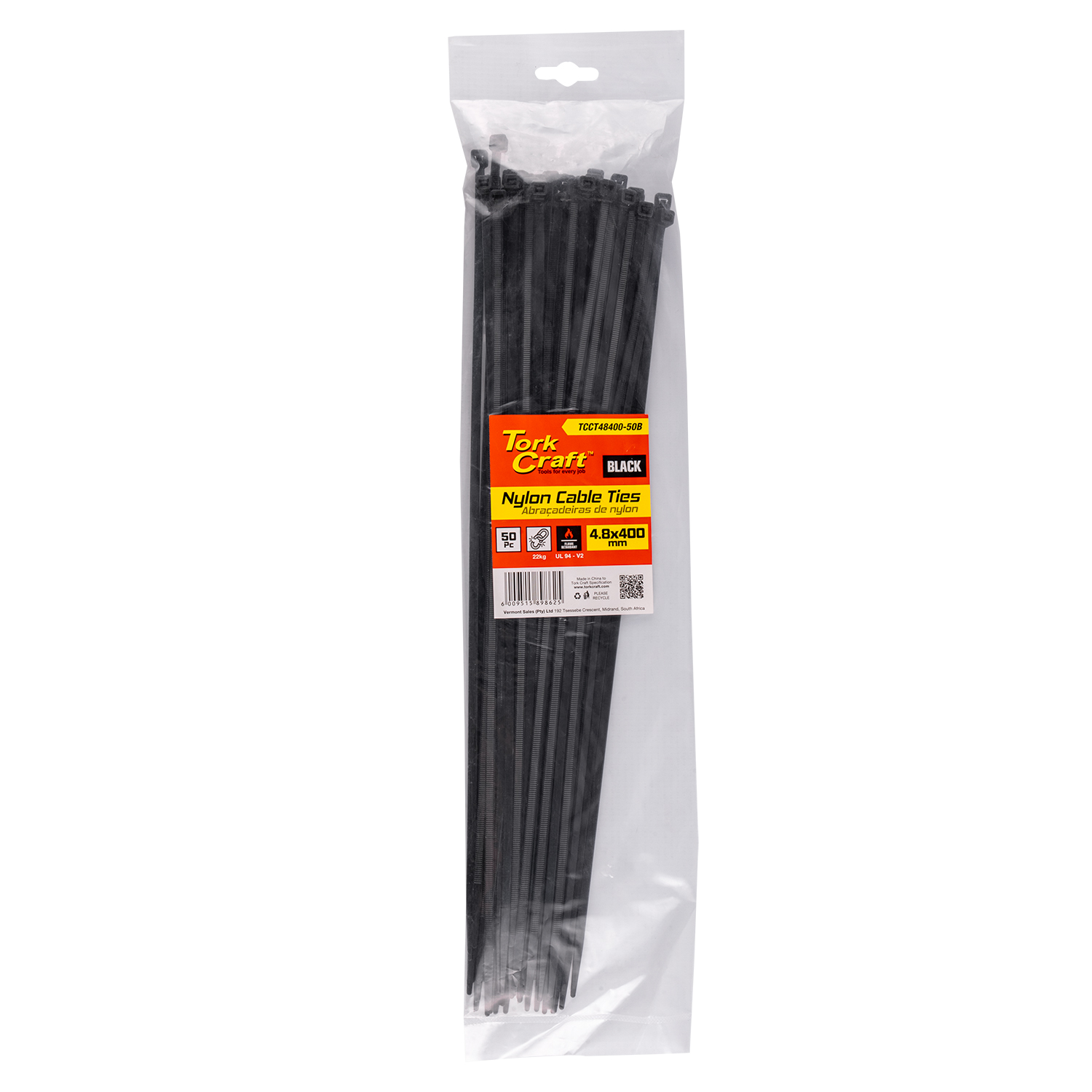 TCCT48400-50B Nylon Cable Ties 4.8Mm X 400Mm Black 50Pc - Image 1