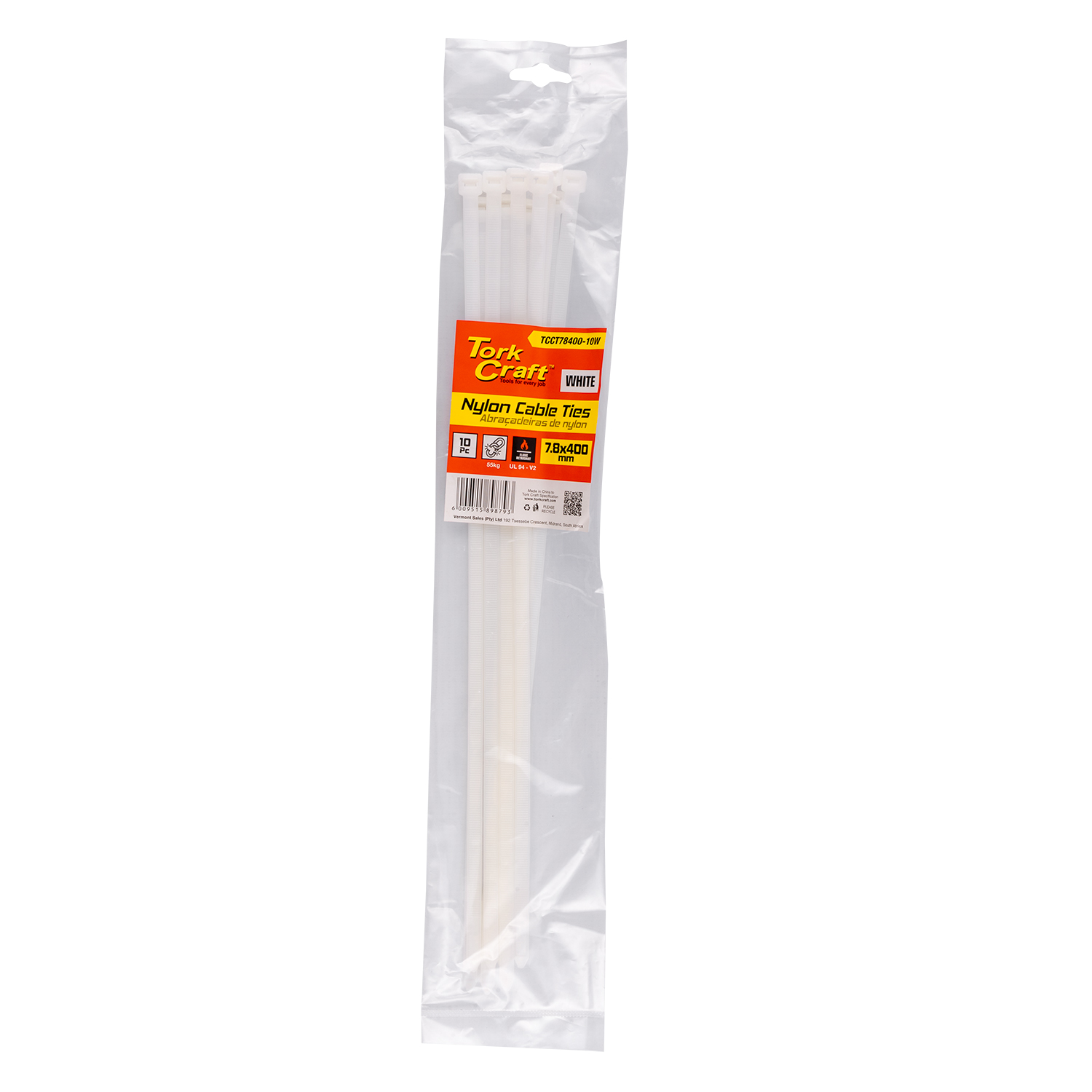TCCT78400-10W Nylon Cable Ties 7.6Mm X 400Mm White 10Pc - Image 1