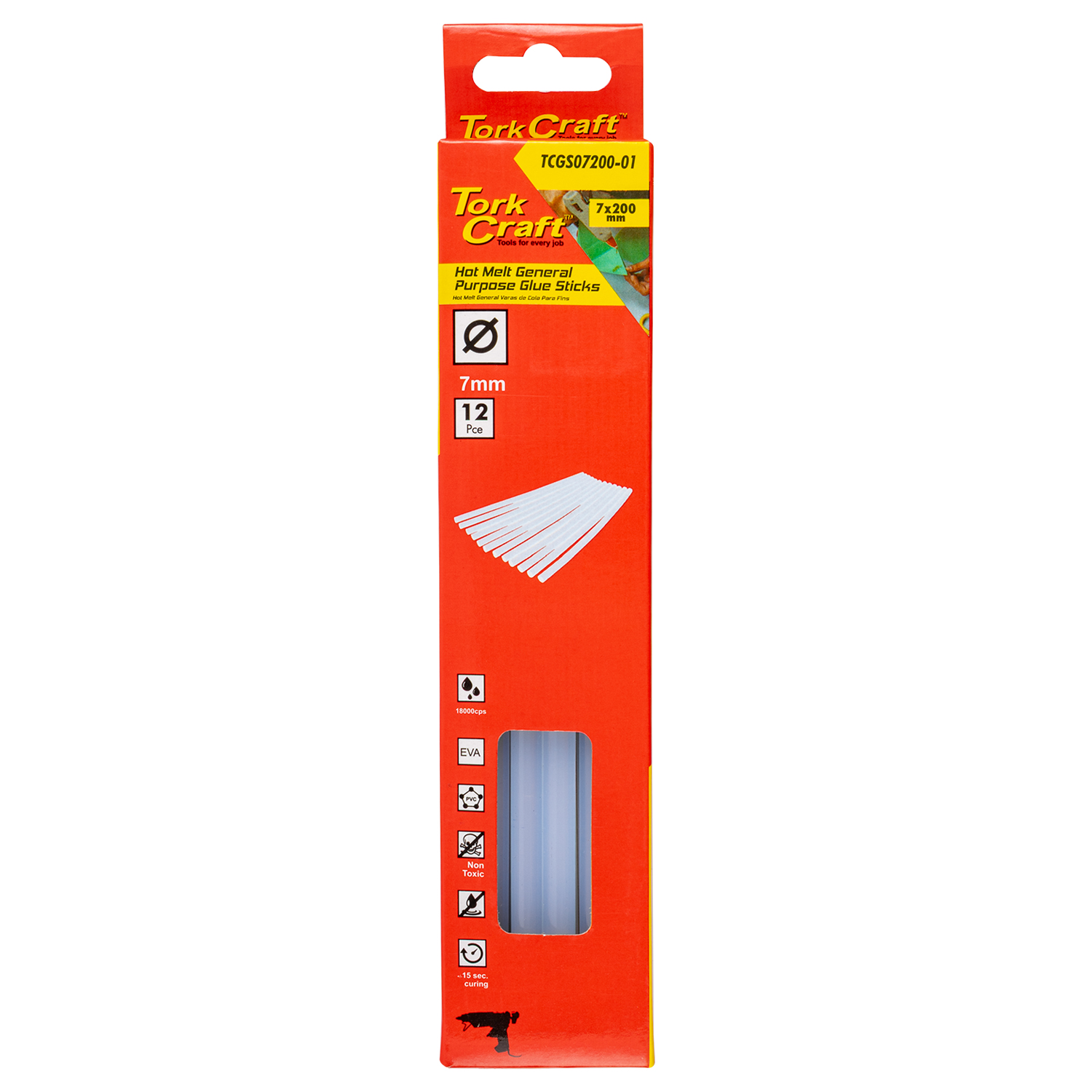 TCGS07200-01 Glue Stick 07 X 200Mm 12Pc Hot Melt Gen. Purpose Eva 18000Cps - Image 1
