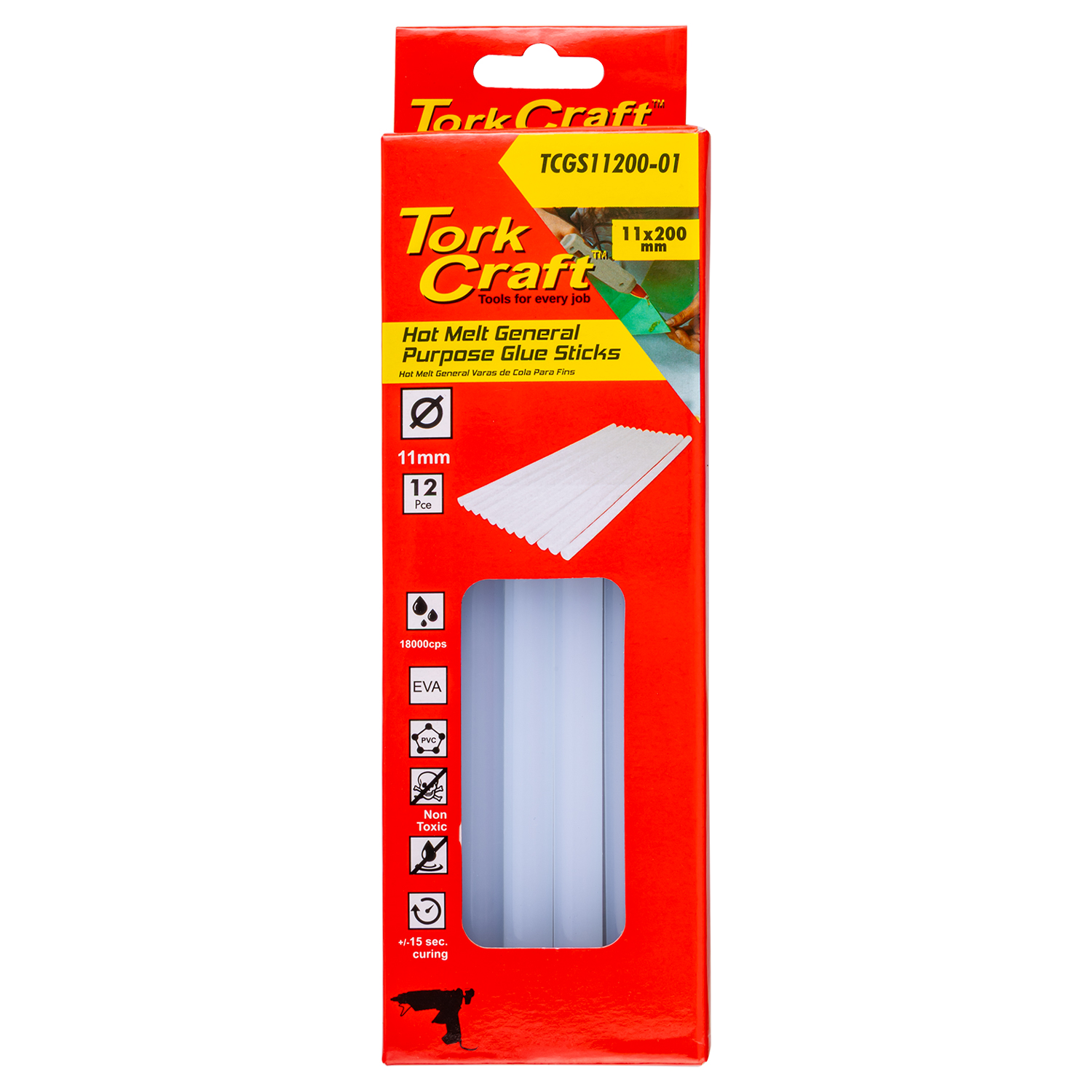 TCGS11200-01 Glue Stick 11 X 200Mm 12Pc Hot Melt Gen. Purpose Eva 18000Cps - Image 1