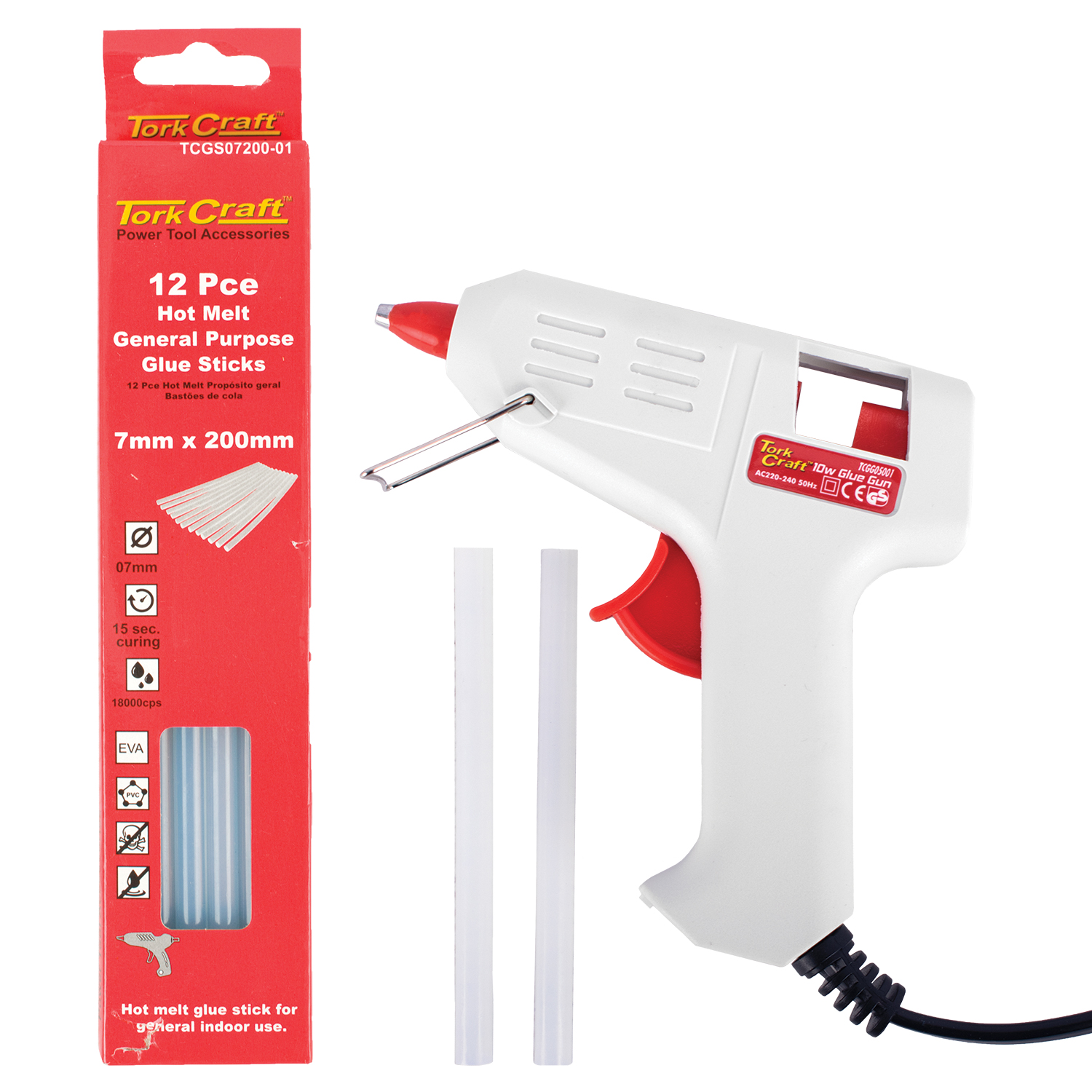 TORKIT047 Tcgg05001 Glue Gun With Tcgs07200-01 Glue Sticks 12Pce - Image 1