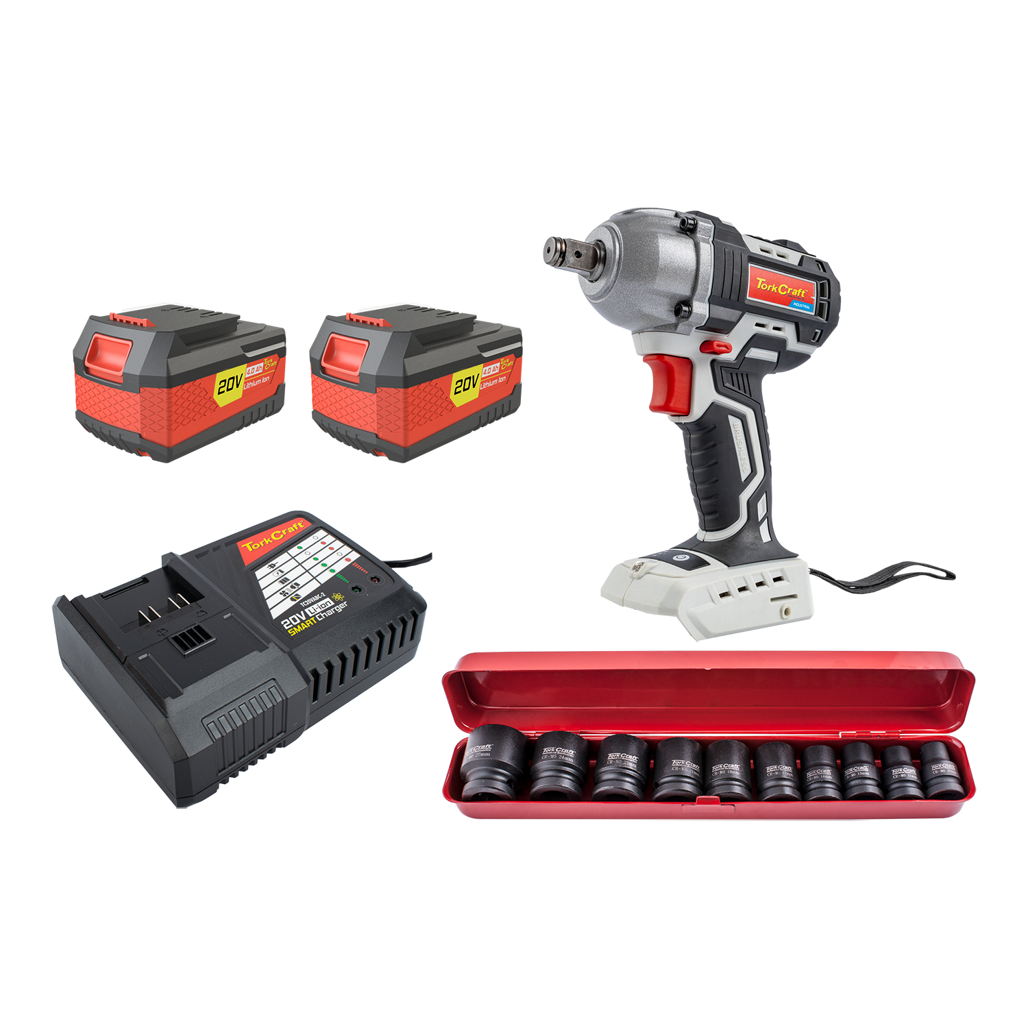 TORKIT055 Imp. Wrench 450Nm 2 X 4.0Ah Bat Smart Charger 10Pc Imp Socket Set - Image 1