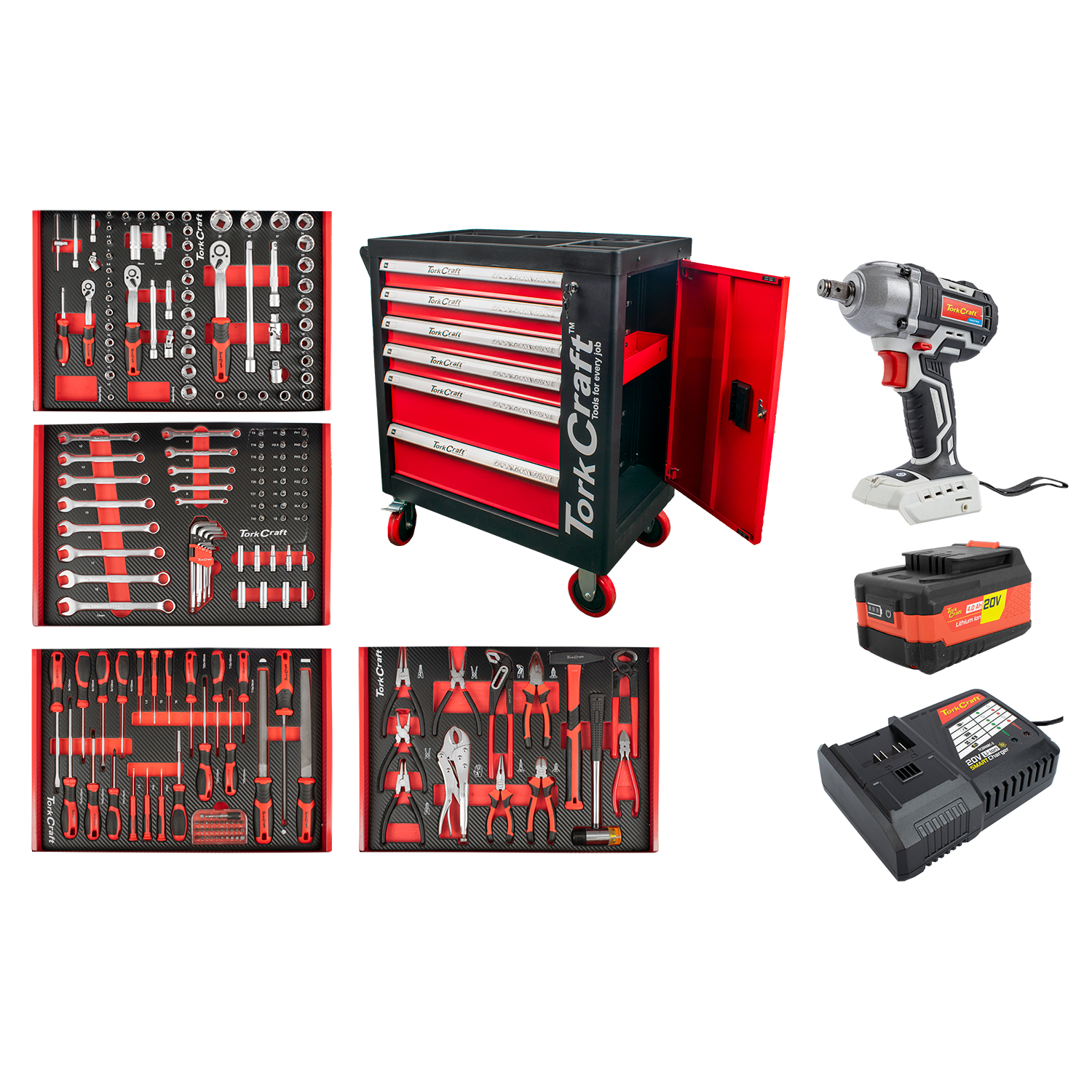 TORKIT056 6 Drawer Cabinet 184Pc C/W Impact Wrench 450N, 4.0Ah Bat &Amp; Smart Charg - Image 1
