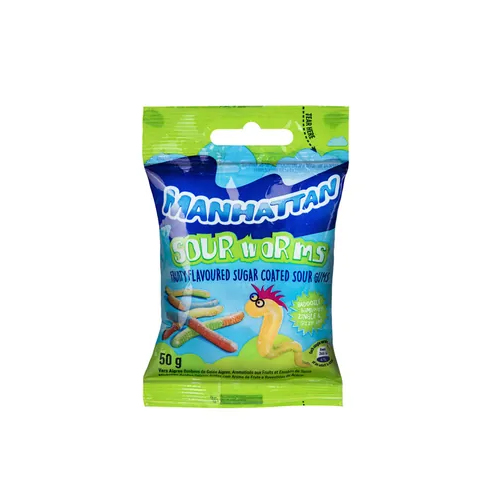903-000530 Manhattan Mini Sour Worms 50g - Image 1