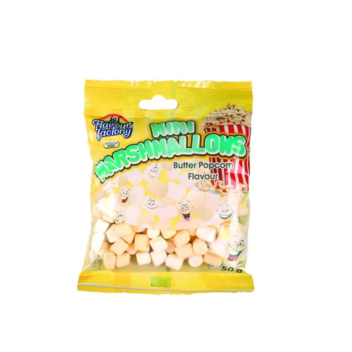 903-005011 Flavour Factory Butter Popcorn Mini Mallows 50G - Image 1