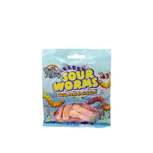 903-005100 Flavour Factory Sour Worms 90G - Image 1