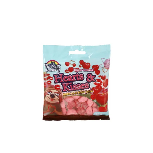 903-005103 Flavour Factory Hearts & Kisses Gummy Sweets 90G - Image 1