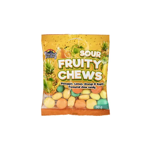 903-005124 Flavour Factory Sour Fruity Chews 90g - Image 1