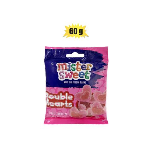 903-008001 Mister Sweet Double Hearts Fruit Sweets 60g - Image 1