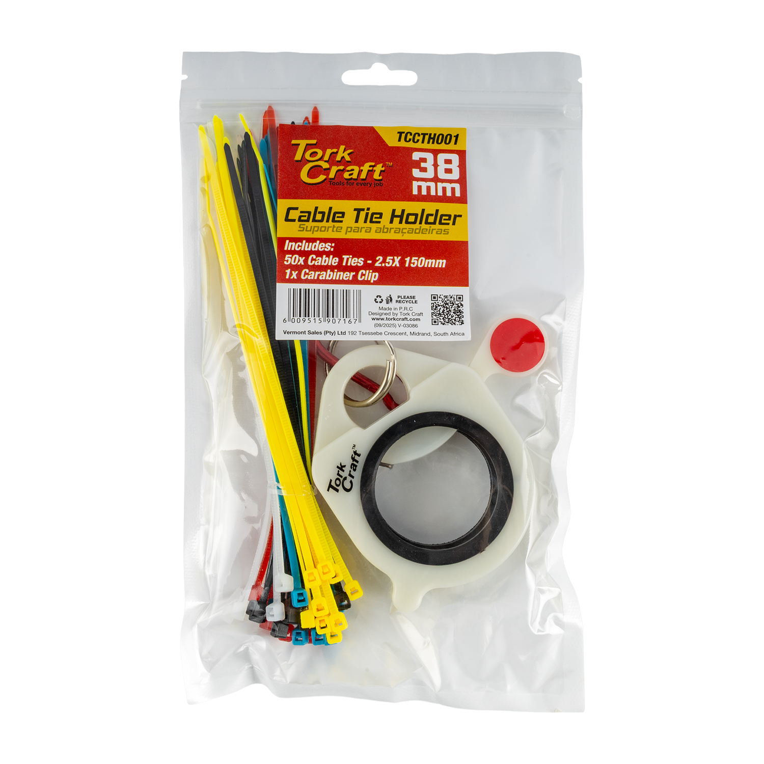 TCCTH001 Cable Tie Holder 38Mm C/W Carabiner Clip Lumin Material 50Pc Ass. Cabl - Image 1
